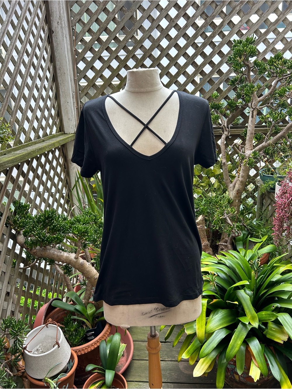 Wishlist Black Short-Sleeve V-Neck Top with Crisscross Straps